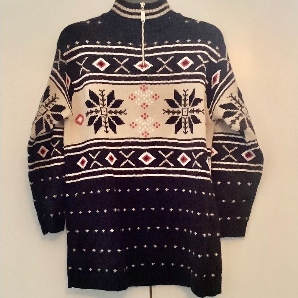 Fair Isle Wool Blend Sweater TM Sport by That’s Me 1/4 Zip XS